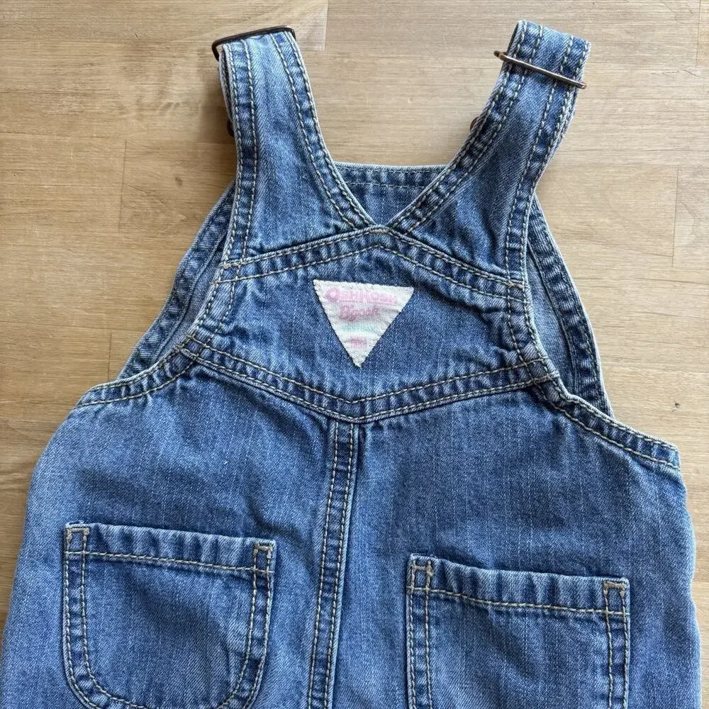 OshKosh B'gosh Overalls Vestbak Sz 9 M Girls Bib Floral Flower Blue Embroidered